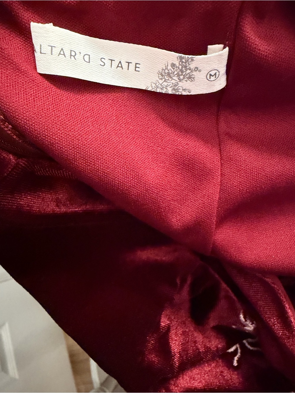Altar'd State Wine Velvet Mini Dress with Pink Bow Embroidery - Picture 7 of 7